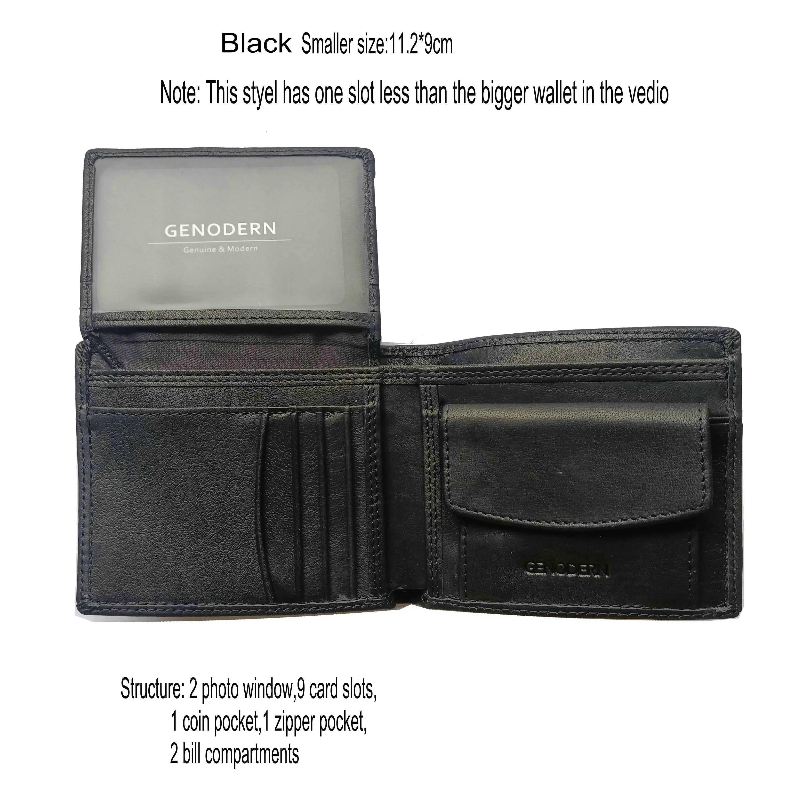 GENODERN-billeteras de cuero de vaca con bolsillo para monedas para hombre, monedero masculino Vintage, bloqueo RFID, Cartera de cuero genuino con tarjeteros