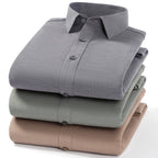 Camisa de Lana Cálida Hombre | Manga Larga | Negocios Casual | Color Sólido Suave