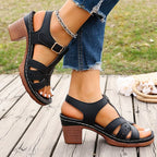 Sandalias Romanas de Tacón Alto para Mujer | Suela Gruesa y Ligera | Hebilla Tobillera | Tallas 36-43