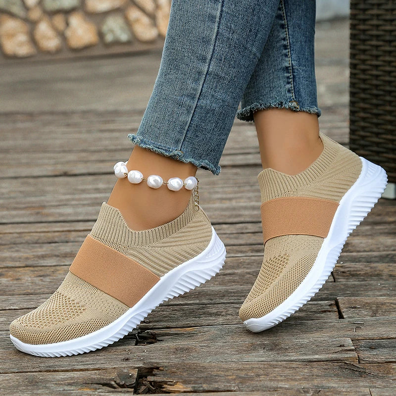Zapatillas Tejidas de Malla Transpirable | Sin Cordones | Suela Gruesa Antideslizante | Primavera-Verano
