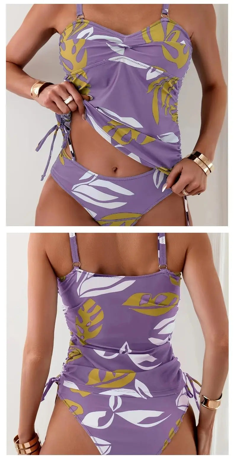 Traje de Bikini Hoja de Arce con Pantalones Triangulares de Playa