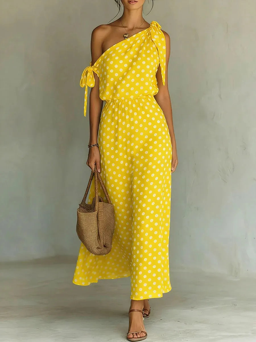 Vestido Midi Estampado Hombros Descubiertos