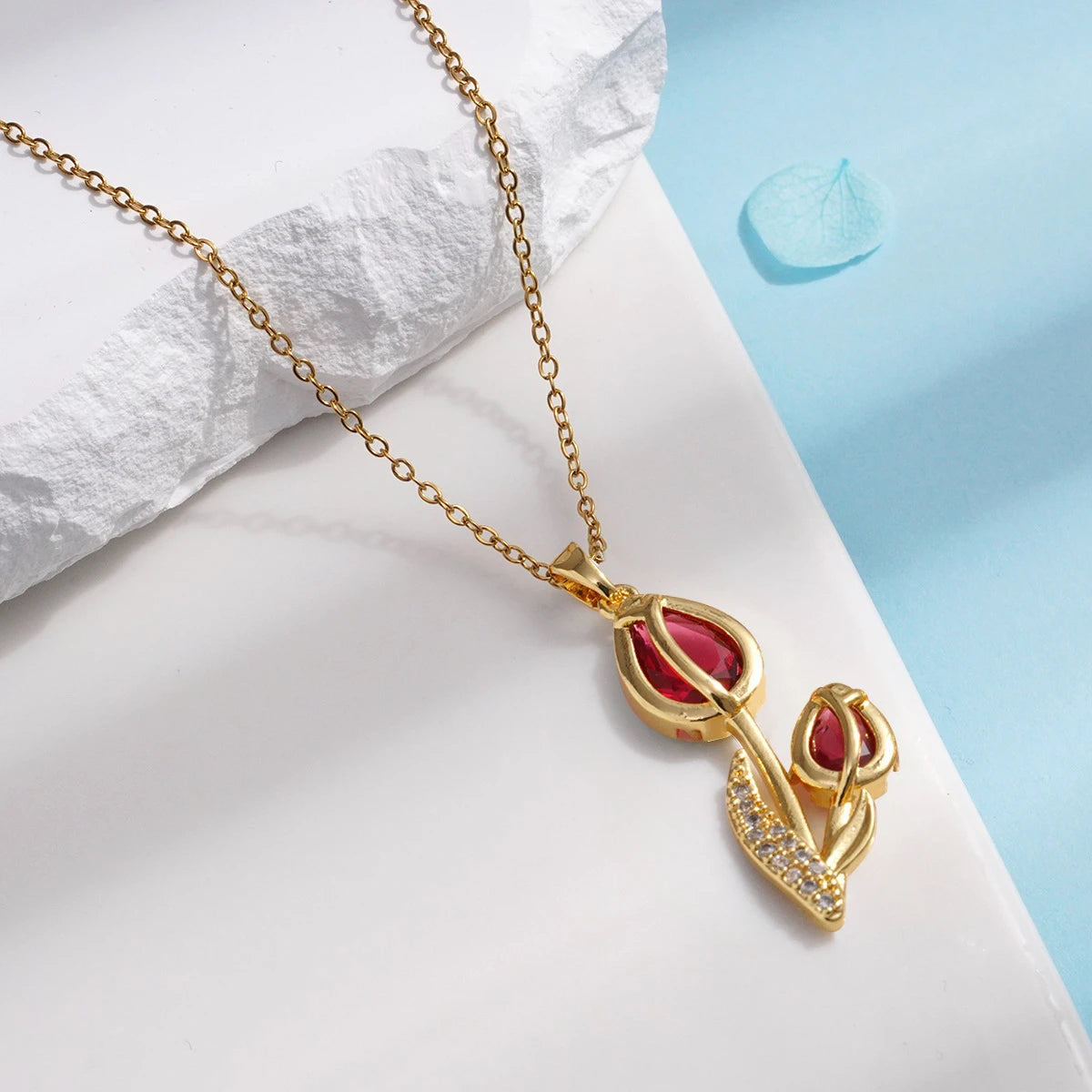 Collar Elegante Tulipán Circón ∣ Cadena Acero Inoxidable ∣ Joyería Moda Femenina