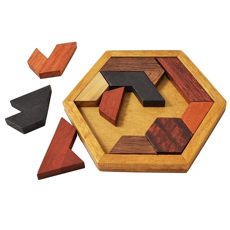 Rompecabezas Tangram hexagonal clásico, rompecabezas De madera para niños, juegos De pensamiento lógico, Casse Tete Rompecabezas De Madera