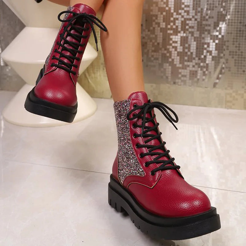Botines Retro Rojos Brillantes | Plataforma | Estilo Urbano Casual