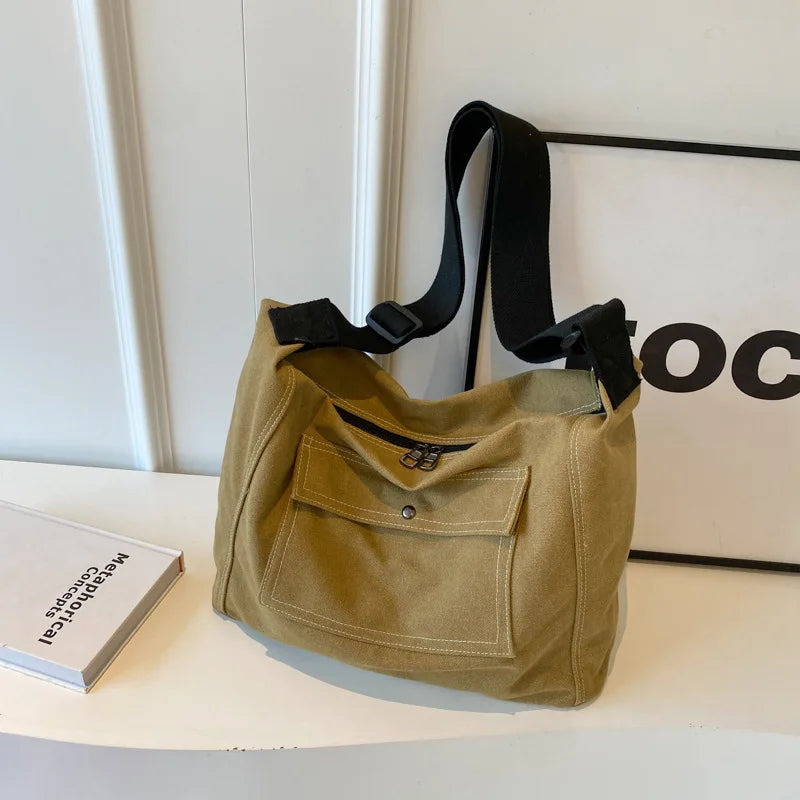 Bolso De Hombro Retro Mujer Lona Grande Casual Universitaria