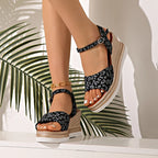 Sandalias de Cuña con Plataforma Estampado Leopardo para Mujer