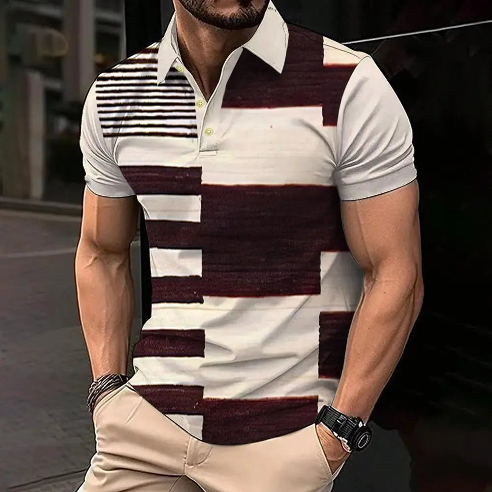 Polo Hombre Ticotrendy Vintage Estampado Celosía Manga Corta | Respirable Elegante