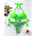 Bikini de Neón con Lazo Lateral y Estampado de Cachemira Push Up