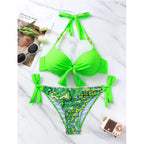 Bikini de Neón con Lazo Lateral y Estampado de Cachemira Push Up