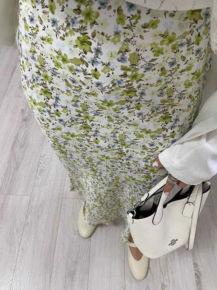 Falda Larga De Gasa Floral Con Abertura Y Vuelo De Verano