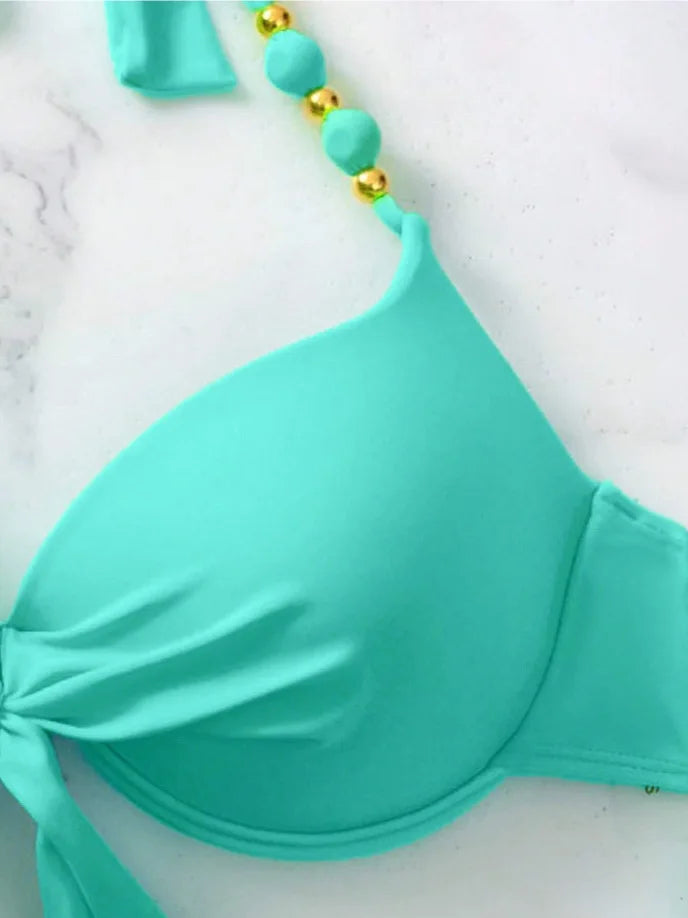 Bikini de Neón con Lazo Lateral y Estampado de Cachemira Push Up