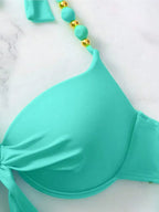 Bikini de Neón con Lazo Lateral y Estampado de Cachemira Push Up