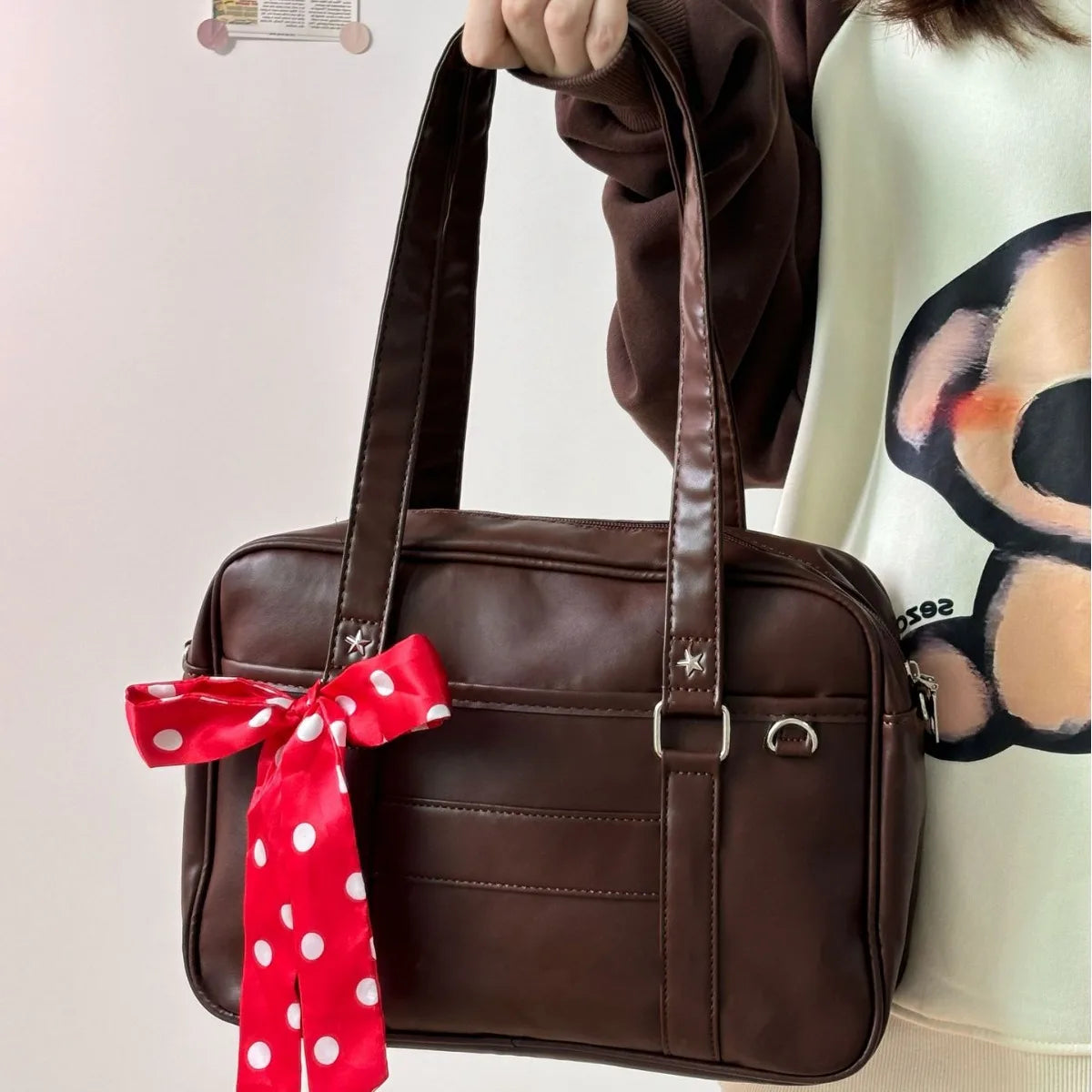 Bolsa Mensajero Mujer Hombro PU Estilo Universitario Gran Capacidad
