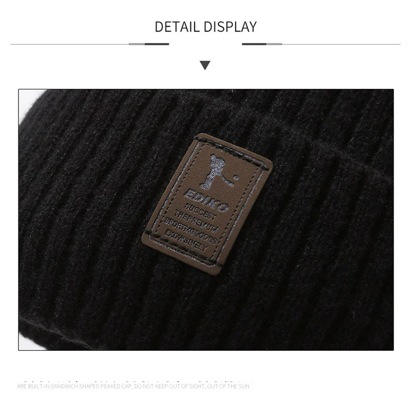 Gorro Punto Grueso Terciopelo Térmico Ajustable | Invierno Frío Montañismo Unisex