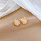 Pendientes ovalados de piedra lunar simples de Color dorado para mujeres y niñas, pendientes de acero inoxidable a la moda, accesorios diarios, regalos de joyería
