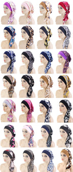 Nuevo pañuelo para la cabeza con estampado satinado para mujer, turbante musulmán elástico preatado, gorro para dormir para quimioterapia, cubierta para la pérdida de cabello, pañuelo para la cabeza