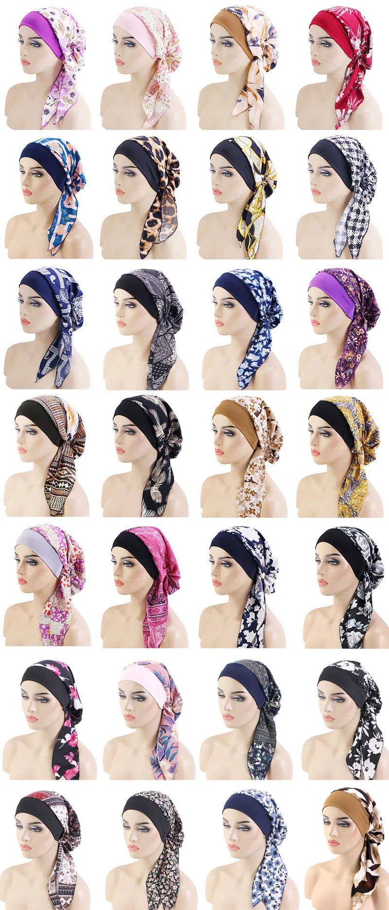 Nuevo pañuelo para la cabeza con estampado satinado para mujer, turbante musulmán elástico preatado, gorro para dormir para quimioterapia, cubierta para la pérdida de cabello, pañuelo para la cabeza