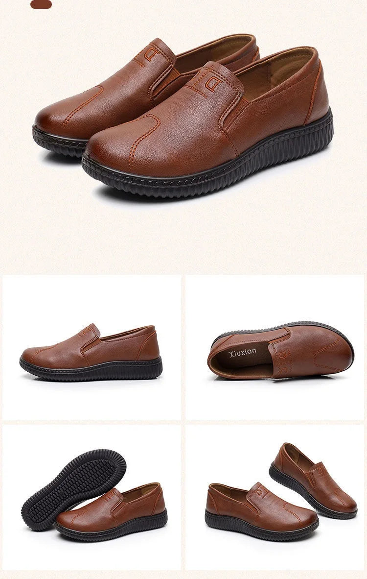 Mocasines Retro Marrones con Cuña | Cuero | Bailarinas Oxford | Talla Grande