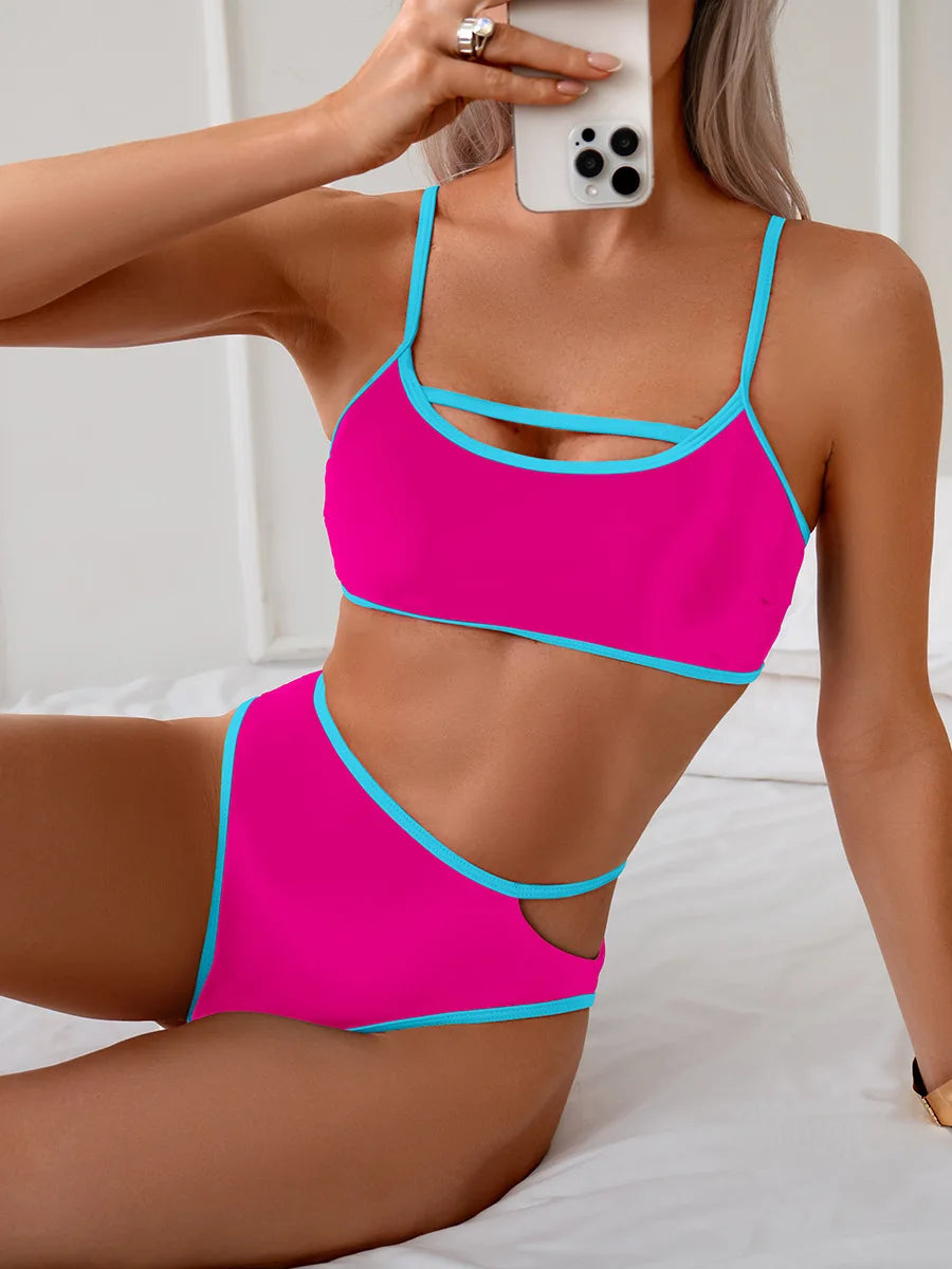 Bikini Sin Espalda Color Bloqueado Sexy - Traje de Baño 2025