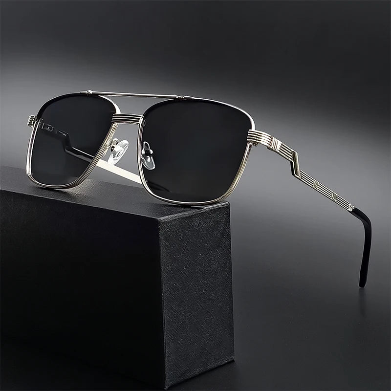 Gafas de Sol CATERSIDE Polarizadas | Lentes Planas y Doble Puente | Montura Metal | UV400
