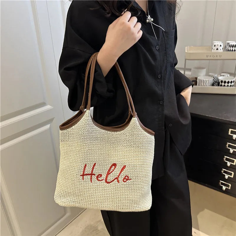 Bolso de Hombro de Paja | Grande con Bordado | Informal y para Trabajo