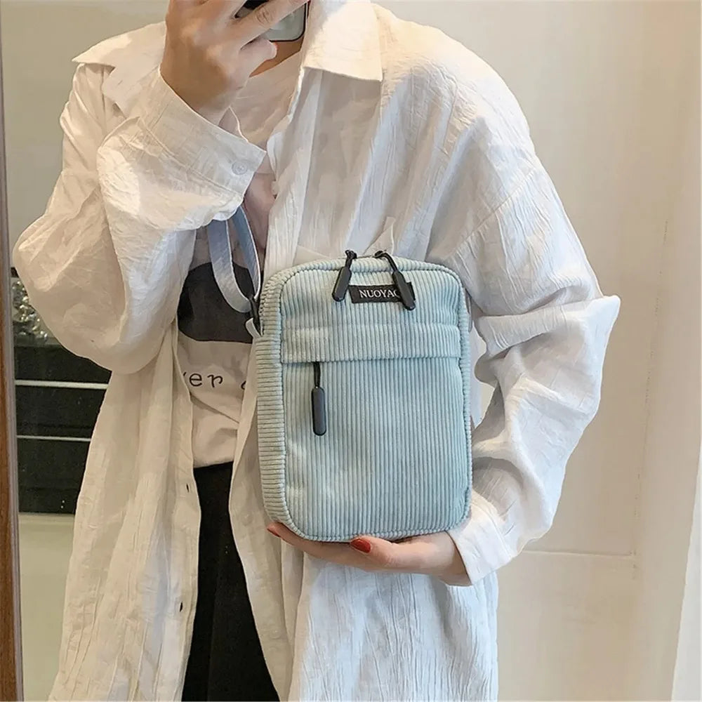 Bandolera de Pana Pequeña y a la Moda para Teléfono Móvil, Unisex y de Color Sólido