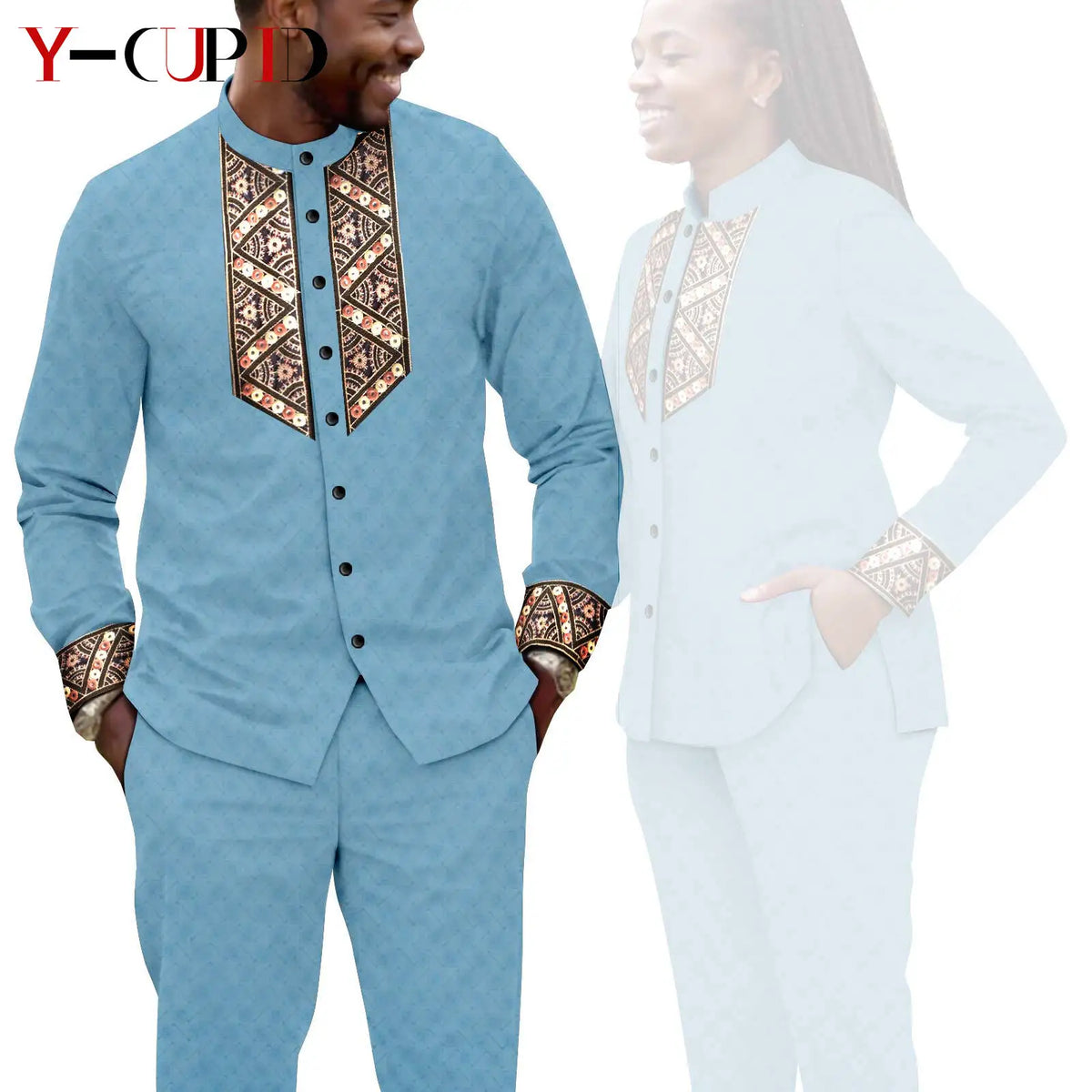 Conjunto Jacquard Africano Boda Pareja | Blusa y Pantalón | Tallas XS-6XL | Tico Trendy