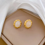Pendientes ovalados de piedra lunar simples de Color dorado para mujeres y niñas, pendientes de acero inoxidable a la moda, accesorios diarios, regalos de joyería