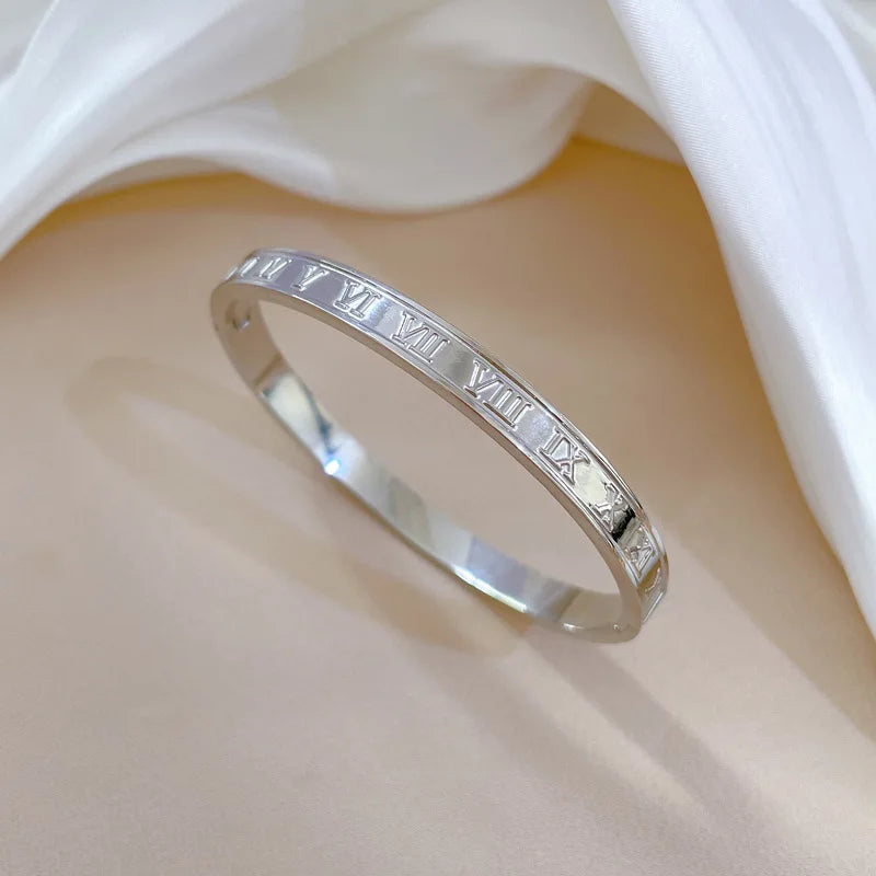 Brazaletes de números romanos de acero inoxidable Vintage de lujo para mujeres y niñas Color dorado y plateado puede abrir accesorios de pulsera regalos