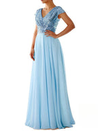 Vestido Cóctel Gasa Plisado Elegante Lentejuelas | Cuello V Formal Longitud Suelo