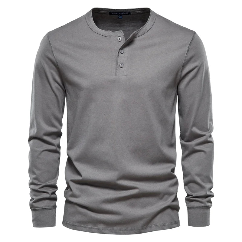 Camisa Henley Botones Algodón Hombre | Manga Larga Informal | Tallas XS-5XL | Tico Trendy