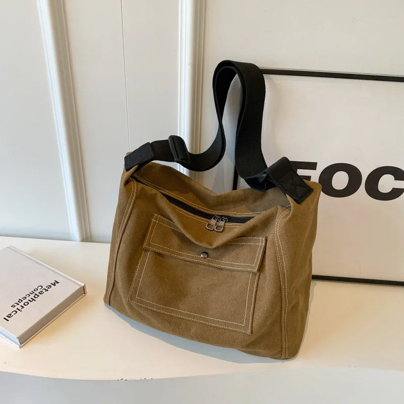 Bolso De Hombro Retro Mujer Lona Grande Casual Universitaria