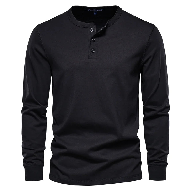 Camiseta Cuello Henley Color Sólido Hombre | Manga Larga Alta Calidad | Tallas XS-5XL | Tico Trendy