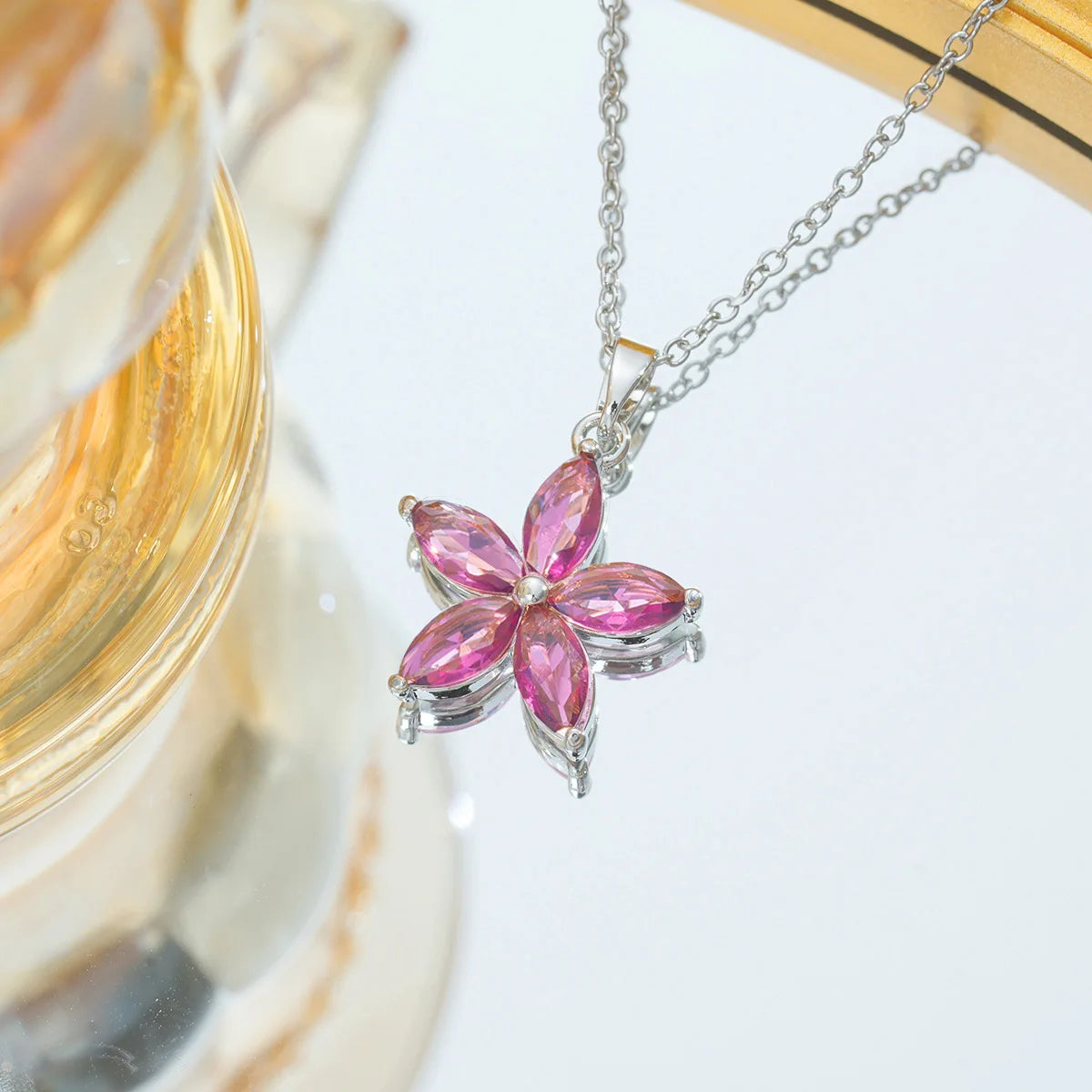 Cadena de acero inoxidable, collares con colgante de flor de circón simples y bonitos para mujeres y niñas, accesorios de joyería de Color dorado y plateado a la moda