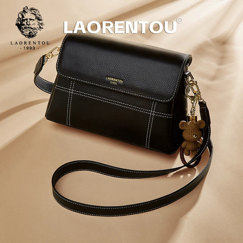 Marca LAORENTOU, bolso cruzado de cuero genuino para mujer, bolso femenino con correa ajustable para el hombro para Otoño e Invierno 2025