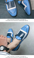 Mocasines Azules Lujo Hombre | Casual Negocios Punta Redonda Sin Cordones Talla Grande