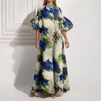 Vestido Maxi Estampado Cintura Ceñida Casual Chic