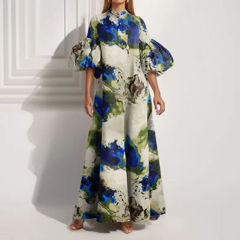 Vestido Maxi Estampado Cintura Ceñida Casual Chic
