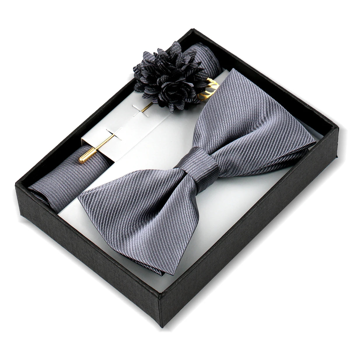 Set De Pajarita Broche Flor Pañuelo Accesorio De Traje Boda