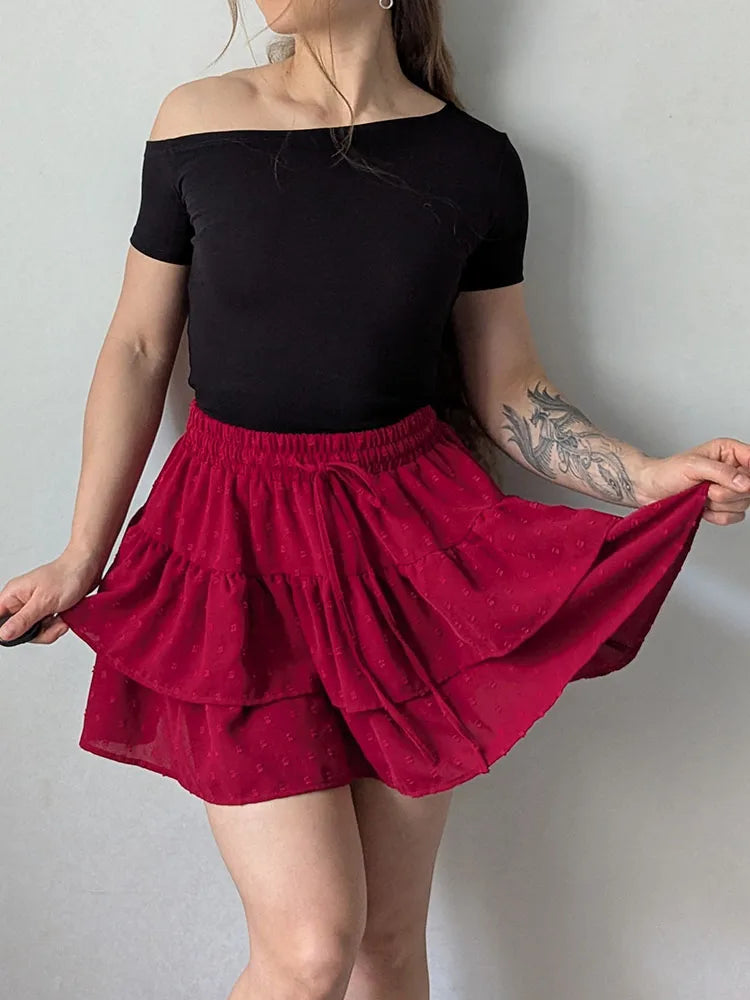 Minifalda Plisada de Gasa | Con Volantes y Pantalones Cortos Internos