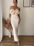 Vestido largo de verano para mujer, estilo francés, con apliques y sin espalda