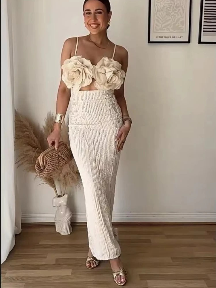 Vestido largo de verano para mujer, estilo francés, con apliques y sin espalda