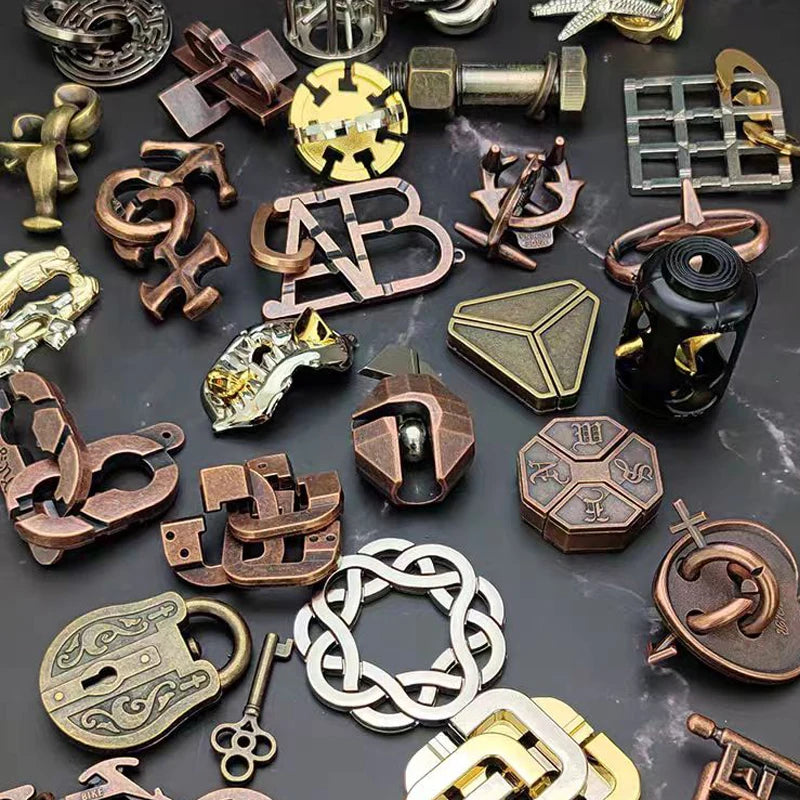 Rompecabezas de Metal para niños y adultos, juguetes educativos intelectuales, desbloqueo, prueba IQ, trucos de magia, regalos novedosos, 9 Uds.