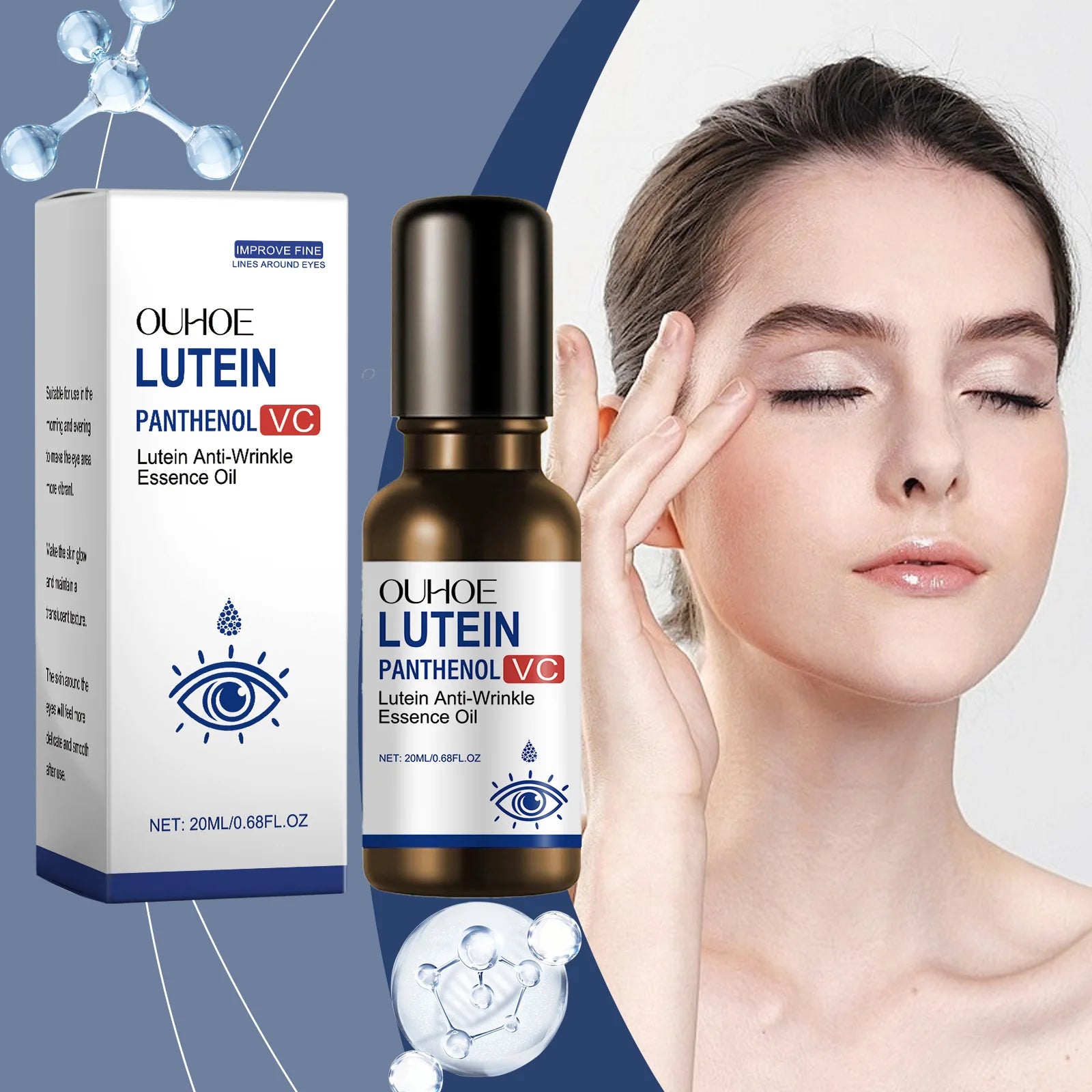 Aceite esencial para ojos de luteína OUHOE, hidratación profunda emoliente, cuidado hidratante de la piel de los ojos