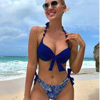 Bikini de Neón con Lazo Lateral y Estampado de Cachemira Push Up