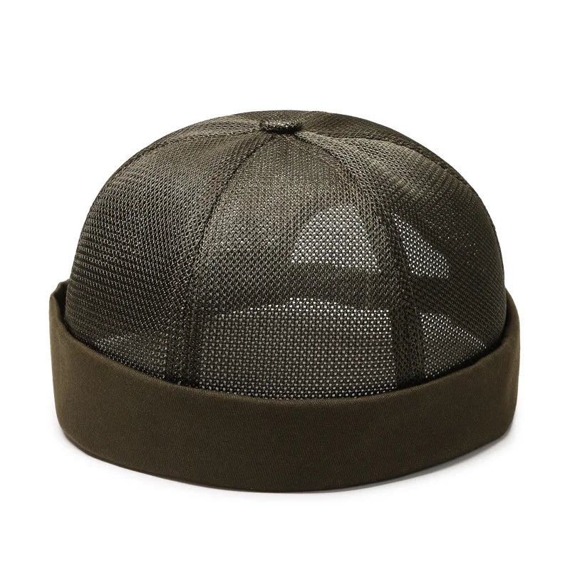 Primavera Verano Retro hombres mujeres Skullcap sombrero Docker marinero mecánico sin ala calle Hip hop gorra malla transpirable Casual
