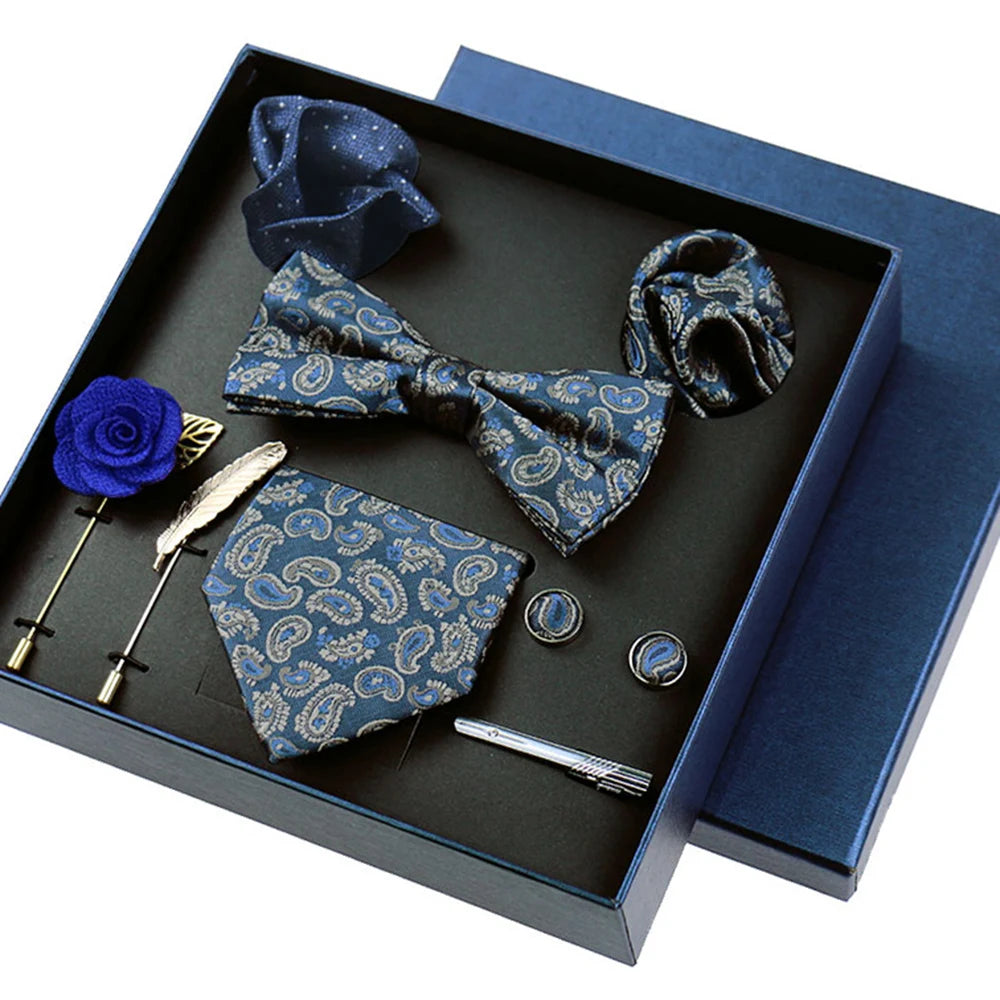Set De Corbata Pajarita Pañuelo Gemelos Regalo Tico De Lujo