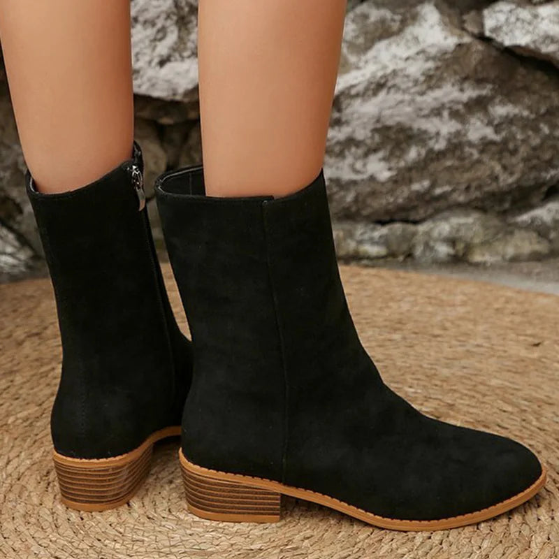 Botines de Tacón Cuadrado | Ante Sintético | Mujer