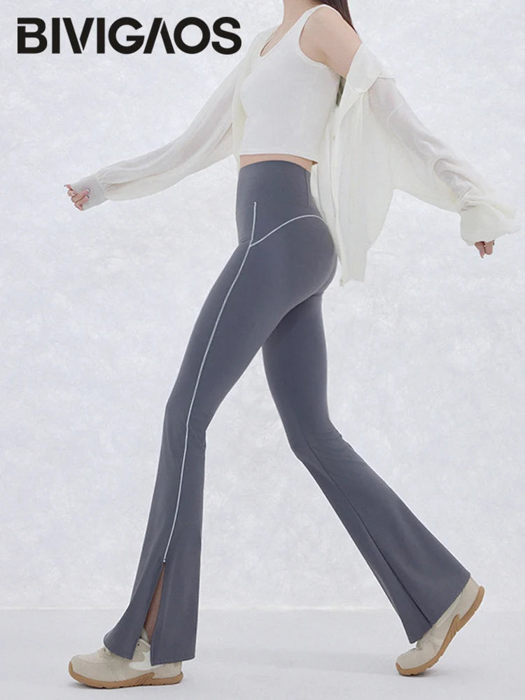 Pantalón Acampanado Curva Raya | Micro Flare Tobillo Dividido | Piel Tiburón Cintura Alta Sexy